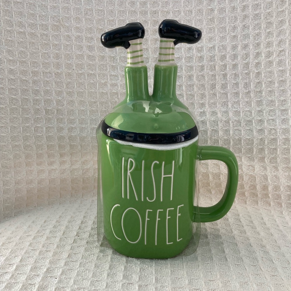 Rae Dunn Green Irish Coffee Mug With Legs On Lid NWOT